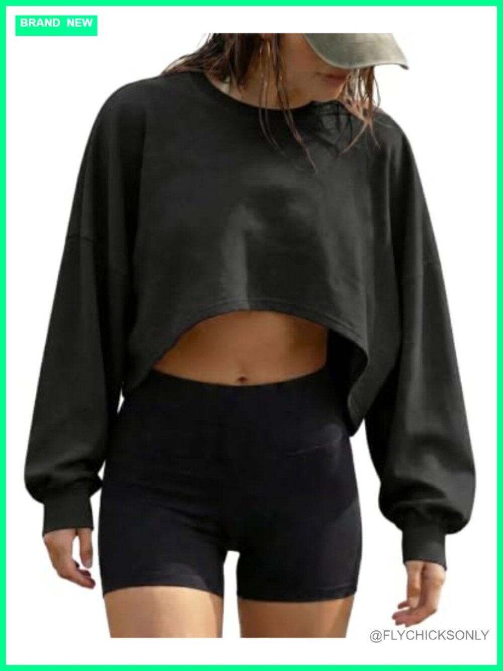 Women's Casual Cropped T-Shirt Long Sleeve Drop Shoulder Loose Fit Lightweight